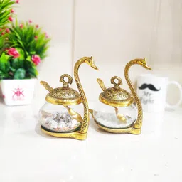 kridaykraft Metal Kissing Duck Transparent Glass Bowl with Spoon Set of 2 pcs for Saunf Supari Tray,Dry Fruit and Candy for Home & Offce Table Decoration Animal Showpiece Serving Bowl... Bowl Serving Set image 2