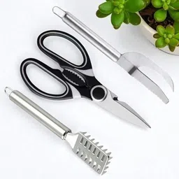 ramakrishnavan Perfect 3 pcs Fish Scissor , Scale and Maw Knife Combo For Kitchen Fish Scaler image 1