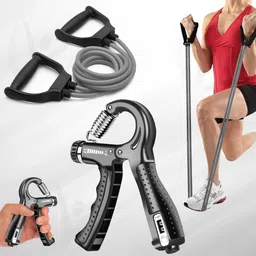 quick fit Pack of 2 Hand Grip and double toning tube For Gym UNISEX black and grey Fitness Accessory Kit Kit-picture-28