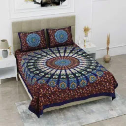 uniqchoice Multicolor Traditional 120 TC Cotton Queen Sized Bedsheet with 2 Pillow Cover-picture-24