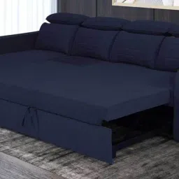casacraft from pepperfry Galleria Fabric RHS Pull-Out Sofa Cum Bed in Navy Blue Colour with Storage image 4
