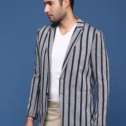 showoffff Men Striped Single Breasted Formal Blazer image 2
