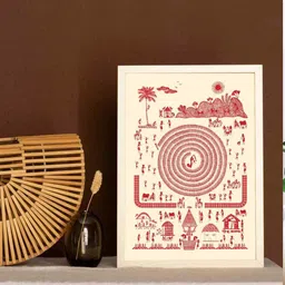easchim connect White Canvas Printed Warli Framed Art image 4