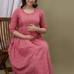 cotton mulmul store Women A-line Pink Midi/Calf Length Dress image 2