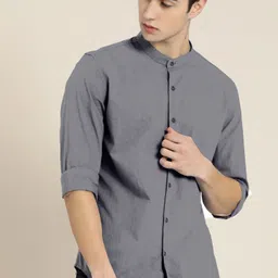 mbf66 Men Slim Fit Solid Spread Collar Casual Shirt image 2