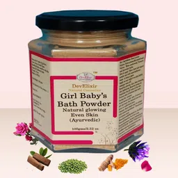 develixir natural cosmetics Girl baby Bath powder : for flawless glowing even skin tone packed with rose, Licorice, arjuna, green grams, red & white sandal wood, turmeric & Ayurvedic herbs extracts image 2