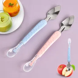 saraswati kart Multi-Use Double Head Fruit Scraping & Soft Tip Feeding Spoon for Toddlers- Silicone, Stainless Steel-picture-17
