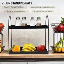 dawnrays Containers Kitchen Rack 2-Tier Standing Rack | Bathroom Countertop Organizer | Makeup Vanity Tray Shelf Steel image 3