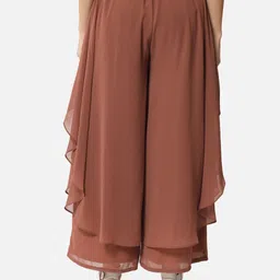 otira Women Flared Brown Georgette Trousers image 2