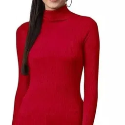 gulika Women Solid High Neck Red Sweater-picture-11