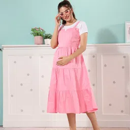 easymom Women Fit and Flare Pink Knee Length Dress-picture-12