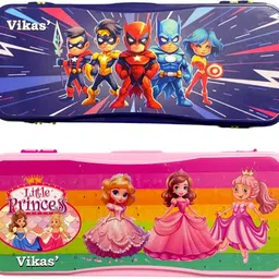 Vikas Maxo Sibling Combo Barbie Little Princess & Superhero Comic Style Art Plastic Pencil Boxes-picture-43