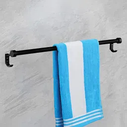 plantex Aluminium Towel Holder/Hanger/Stand/Rod/Rack with Side Hooks for Bathroom & Kitchen – Bathroom/Kitchen Accessories (24 Inch) Black Towel Holder-picture-47