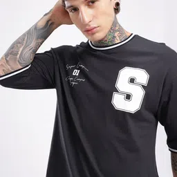 Men Printed Round Neck Pure Cotton Black T-Shirt-image-57