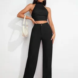 kotty Women Regular Fit Black Cotton Blend Trousers image 4