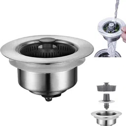 jogi's Kitchen Sink Stainless Steel, Plastic Push Down Strainer image 2