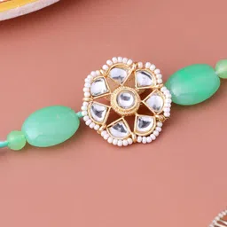 voylla Designer Graceful Kundan Pearl Rakhi with Roli Chaawal Pack Mauli Thread Chawal Roli Pack Set-picture-25