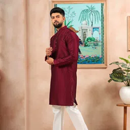 koshin Men Block Print Art Silk Straight Kurta image 4