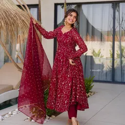 jay gopal tex Solid Cotton Silk Stitched Anarkali Gown image 2