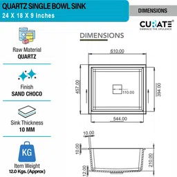 Quartz Kitchen Sink Red Stone Granite Finish- 24x18x9 inch Red Stone | CURATE A306 Top Mount image 3