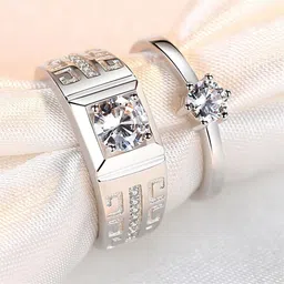 blueshine Adjustable Couple Ring for lovers in Silver valentine gift proposal Finger Rings Alloy Cubic Zirconia Silver Plated Ring Set-picture-10