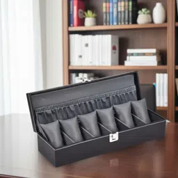 m k sales Watch Box Holder Case in 6 slots Black Leather Watch Box image 2