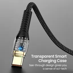 Chias USB Type C Cable 5 A 1.2 m 100w Ultra Fast Charging Nylon Braided Type-C Cord With Transparent Design Led Light 5A Tangle Free image 2