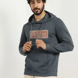 nobero Men Full Sleeve Self Design Hooded Sweatshirt image 4