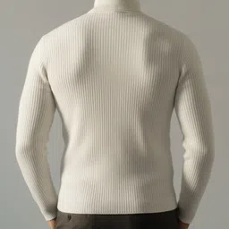 peak mount Men Solid High Neck White Sweater image 2