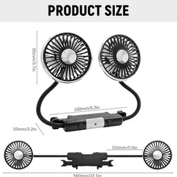 elephantboat USB Car Fan Dual Head Adjustable Rotation 55 Car Interior Fan image 3