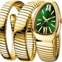 horame Serpentine Snake Watch For Woman With Green Dial And Golden Spiral Bracelet Analog Watch - For Women Serpenti-picture-10