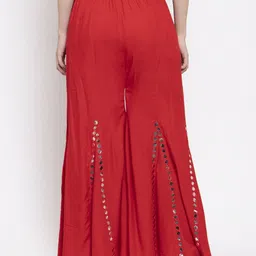 omaya Women Relaxed Red Viscose Rayon Trousers image 2