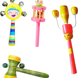 Wooden Rattles Pack of 4 Non Toxic Coloured Rattles Set For Baby Rattle-image-33