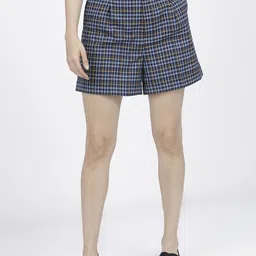 tokyo talkies Checkered Women Blue Regular Shorts image 3