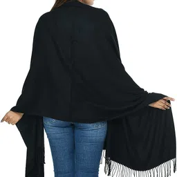 braid n cord Solid Wool Blend Women Black Stole image 3