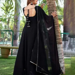 raxuenterprise Solid Georgette, Crepe Stitched Anarkali Gown image 2