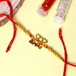 gw creations Scented bhai01 Mauli Thread, Gold Finish, Gold Rakhi Set image 2