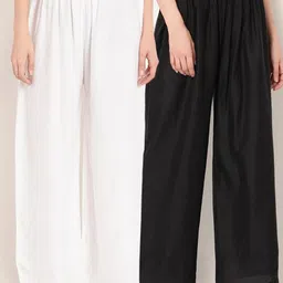 zayanqa Pack of 2 Women Flared Black, White Cotton Blend Trousers-picture-15