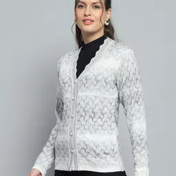 monte carlo Women Self Design V Neck Grey Sweater image 2