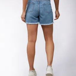 miss chase Self Design Women Blue Denim Shorts image 2