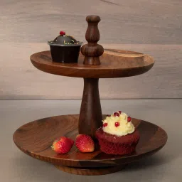 ellementry Glair 2 Tier Brown Sheesham Wood Cake Stand image 1