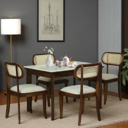 woodsworth from pepperfry Brookwood Sheesham Wood 4 Seater Dining set With Marble Top In Scratch Resistant Provincial Teak Finish image 1