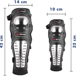 allextreme Pro Knee Pads Adults Motorbike Alloy Steel ATV Motocross Professional Elbow Knee Shin Armor Racing Protect Guard Pads Accessories Knee Guard, Elbow Guard XL Black, Silver image 4