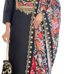 kalakruti Women Embroidered, Printed, Solid Chanderi Straight Kurta With Attached Dupatta-picture-26