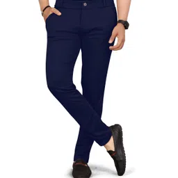 clothone Men Slim Fit Blue Lycra Blend Trousers image 5