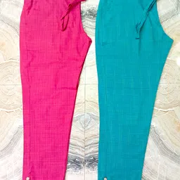plenilune Pack of 2 Women Regular Fit Pink, Blue Cotton Blend Trousers-picture-14