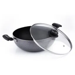 coconut Marjoram Induction Friendly Grey Aluminium Kadhai with Lid image 2