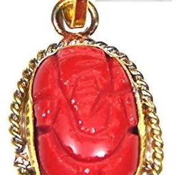 Coral Ganesh Red Coral Moonga Panchdhatu Alloy pebble Regular Oval Crystal Stone-image-0