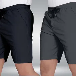 septem Pack of 2 Solid Men Dark Grey, Black Gym Shorts, Sports Shorts-picture-27
