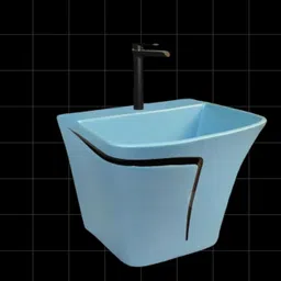 HB :012 Premium Quality Designer Ceramic Shining T Blue (Matt) Semi Pedistal Wash Basin With Black Finishing Line Wall Hung Basin-image-98